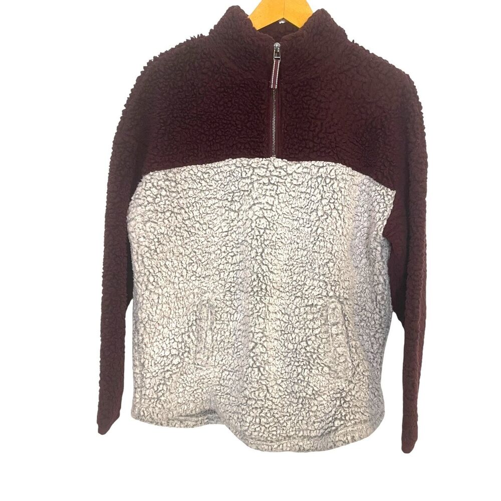 Maurices Maroon and Gray Colorblock Sherpa Pullover Sweatshirt Size M
